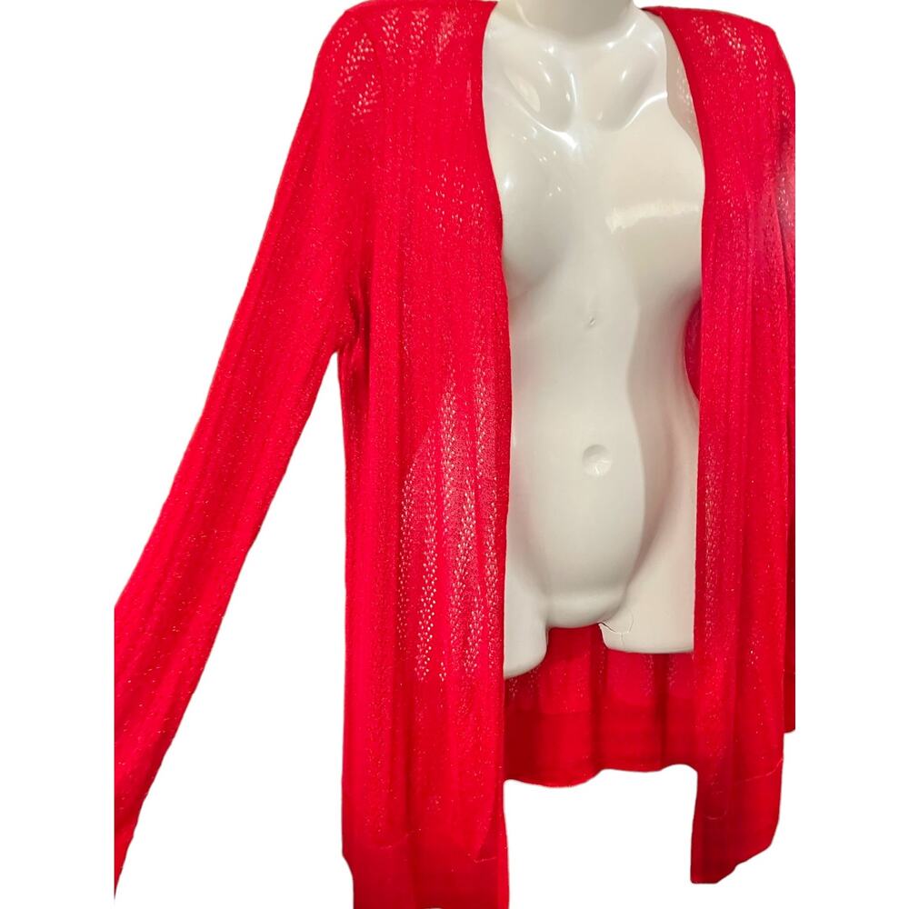 Chico's Women's Red Sparkly Open Front Lightweight Long Slv Cardigan SZ 2 US12/L - Picture 3 of 9